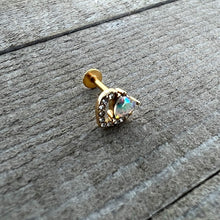 Load image into Gallery viewer, 16G 5/16 Aurora Clear Gem Rococo Heart Labret Monroe Tragus