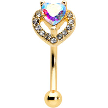 Load image into Gallery viewer, 16G 5/16 Aurora Gem Gold Tone Rococo Heart Curved Eyebrow Ring