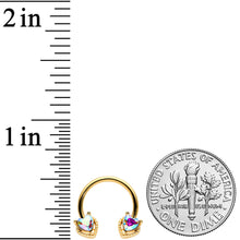 Load image into Gallery viewer, 16G 3/8 Aurora Gem Gold Tone Duo Heart Horseshoe Circular Barbell