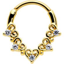 Load image into Gallery viewer, 16G 3/8 Clear CZ Gem Gold Tone Heart Filigree Cartilage Clicker