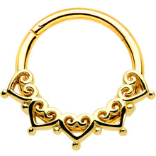 Load image into Gallery viewer, 16G 3/8 Gold Tone Filigree Hearts Hinged Segment Ring