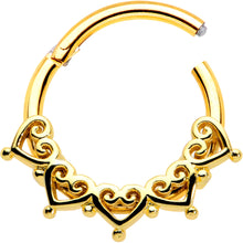 Load image into Gallery viewer, 16G 3/8 Gold Tone Filigree Hearts Hinged Segment Ring
