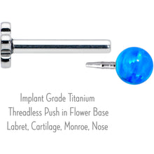 Load image into Gallery viewer, 16G 5/16 Blue Synthetic Opal Titanium Threadless Flower Labret