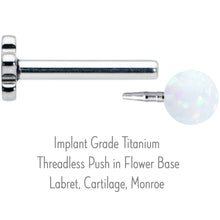 Load image into Gallery viewer, 16G 5/16 White Synthetic Opal Titanium Threadless Flower Labret