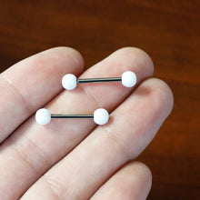 Load image into Gallery viewer, 14G 9/16 Matte White Aurora Barbell Nipple Ring Set