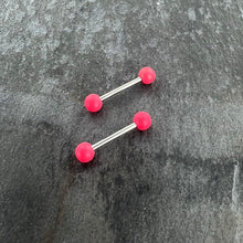 Load image into Gallery viewer, 14G 9/16 Matte Pink Aurora Barbell Nipple Ring Set