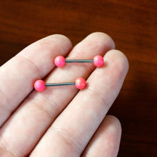 Load image into Gallery viewer, 14G 9/16 Matte Pink Aurora Barbell Nipple Ring Set