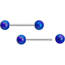 Load image into Gallery viewer, 14G 9/16 Matte Blue Aurora Barbell Nipple Ring Set