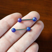 Load image into Gallery viewer, 14G 9/16 Matte Blue Aurora Barbell Nipple Ring Set