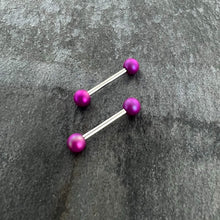 Load image into Gallery viewer, 14G 9/16 Matte Purple Aurora Barbell Nipple Ring Set