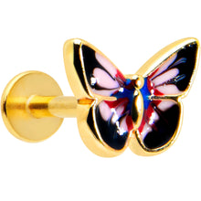 Load image into Gallery viewer, 16G 1/4 Gold Tone Red Pink Blue Butterfly Labret Monroe Tragus
