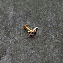 Load image into Gallery viewer, 16G 1/4 Gold Tone Red Pink Blue Butterfly Labret Monroe Tragus