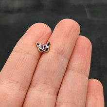 Load image into Gallery viewer, 16G 1/4 Gold Tone Red Pink Blue Butterfly Labret Monroe Tragus
