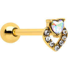 Load image into Gallery viewer, Clear CZ Gem Gold Tone Double Valentine Heart Barbell Tongue Ring