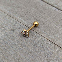 Load image into Gallery viewer, Clear CZ Gem Gold Tone Double Valentine Heart Barbell Tongue Ring