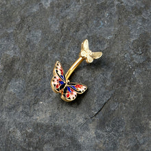 Load image into Gallery viewer, Gold Tone Colorful Butterfly Pair Red Blue Double Mount Belly Ring