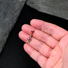 Load image into Gallery viewer, Clear Red Gem Rose Gold Tone Octagram Star Belly Ring