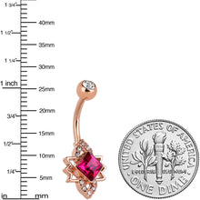 Load image into Gallery viewer, Clear Red Gem Rose Gold Tone Octagram Star Belly Ring