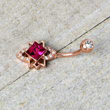 Load image into Gallery viewer, Clear Red Gem Rose Gold Tone Octagram Star Belly Ring