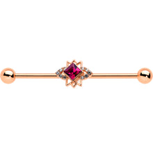 Load image into Gallery viewer, 14G Red Gem Rose Gold Tone Octogram Star Industrial Barbell 38mm