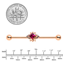 Load image into Gallery viewer, 14G Red Gem Rose Gold Tone Octogram Star Industrial Barbell 38mm