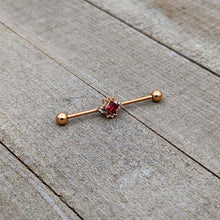 Load image into Gallery viewer, 14G Red Gem Rose Gold Tone Octogram Star Industrial Barbell 38mm