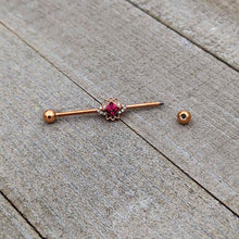 Load image into Gallery viewer, 14G Red Gem Rose Gold Tone Octogram Star Industrial Barbell 38mm