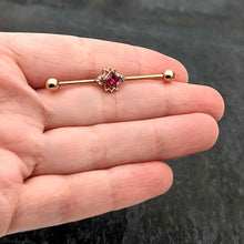 Load image into Gallery viewer, 14G Red Gem Rose Gold Tone Octogram Star Industrial Barbell 38mm