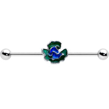 Load image into Gallery viewer, 14G Spring Flower Green Blue Industrial Barbell 38mm