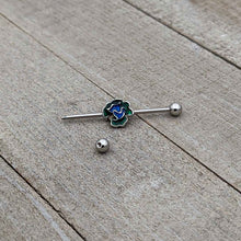 Load image into Gallery viewer, 14G Spring Flower Green Blue Industrial Barbell 38mm
