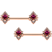 Load image into Gallery viewer, 14G 9/16 Red Gem Rosy Tone Octogram Star Barbell Nipple Ring Set