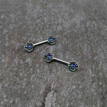 Load image into Gallery viewer, 14G 9/16 Spring Flower Blue Green Barbell Nipple Ring Set