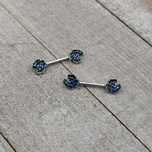 Load image into Gallery viewer, 14G 9/16 Spring Flower Blue Green Barbell Nipple Ring Set