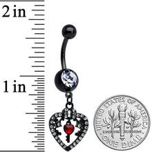 Load image into Gallery viewer, Clear Red Gem Black Heart Key Valentines Dangle Belly Ring