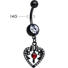 Load image into Gallery viewer, Clear Red Gem Black Heart Key Valentines Dangle Belly Ring