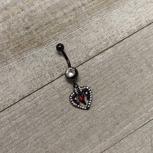 Load image into Gallery viewer, Clear Red Gem Black Heart Key Valentines Dangle Belly Ring