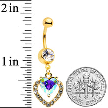 Load image into Gallery viewer, Clear Aurora Gem Gold Tone Rococo Heart Dangle Belly Ring