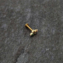 Load image into Gallery viewer, 16G 5/16 Green Gem Gold Tone Shades of Spring Labret Monroe Tragus
