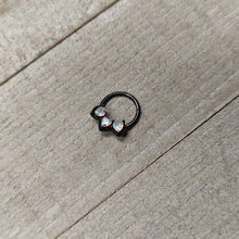 Load image into Gallery viewer, 16G 3/8 Aurora Gem Black Rococo Trio Heart Hinged Segment Ring