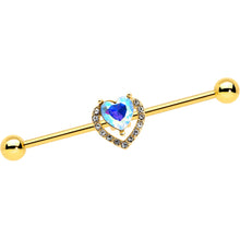 Load image into Gallery viewer, 14G Aurora Gem Gold Hue Rococo Heart Industrial Barbell 38mm