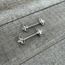 Load image into Gallery viewer, 14G 9/16 Clear CZ Gem Double Heart Baroque Barbell Nipple Ring Set