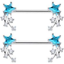 Load image into Gallery viewer, 14G 9/16 Blue Clear CZ Gem Shooting Star Barbell Nipple Ring Set