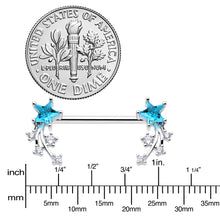 Load image into Gallery viewer, 14G 9/16 Blue Clear CZ Gem Shooting Star Barbell Nipple Ring Set
