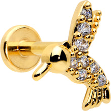 Load image into Gallery viewer, 16G 1/4 Clear CZ Gem Gold Tone Interal Thread Hummingbird Labret