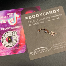 Load image into Gallery viewer, Aurora CZ Gem Rose Gold Tone Lightning Strike Dangle Belly Ring
