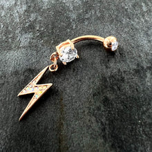 Load image into Gallery viewer, Aurora CZ Gem Rose Gold Tone Lightning Strike Dangle Belly Ring