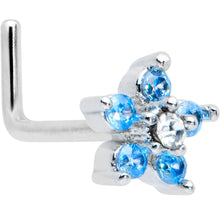Load image into Gallery viewer, 20G 1/4 Blue Clear CZ Gem Flower Beauty L Shape Nose Ring