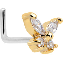 Load image into Gallery viewer, 20G 1/4 Clear CZ Gem Butterfly Golden Beauty L Shape Nose Ring
