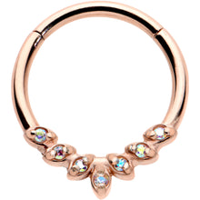 Load image into Gallery viewer, 16G 3/8 Aurora CZ Gem Rose Gold Hue Seven Leaf Hinged Segment Ring