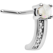 Load image into Gallery viewer, 20G 1/4 White Faux Opal Texture Glam Faux Hoop L Shape Nose Ring
